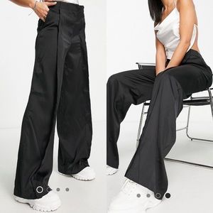 Topshop satin distressed long pants in black